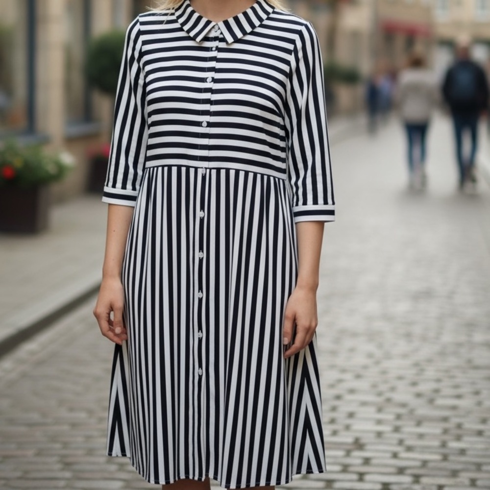 Striped Black and White Button-Up Dress size 2
